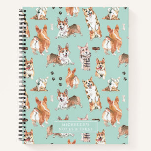 Cuaderno Monograma del patrón de perro de Corgi de color de
