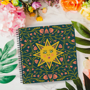 Cuaderno Patrón de vides de sol y flores Oscuro