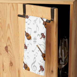 Cuatro and Maracas with Music Notes on WHITE Kitchen Towel