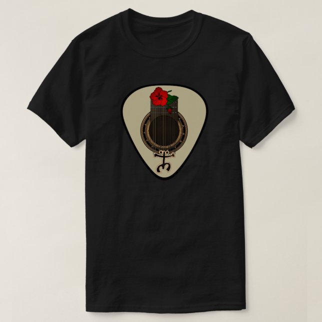 Cuatro Coqui Taino Puerto Rico Flower Guitar Pick T-Shirt (Design Front)