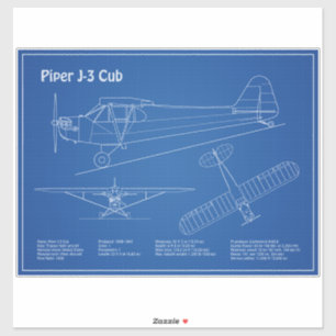 Cub Airplane - Airplane Blueprint Plans AD Sticker