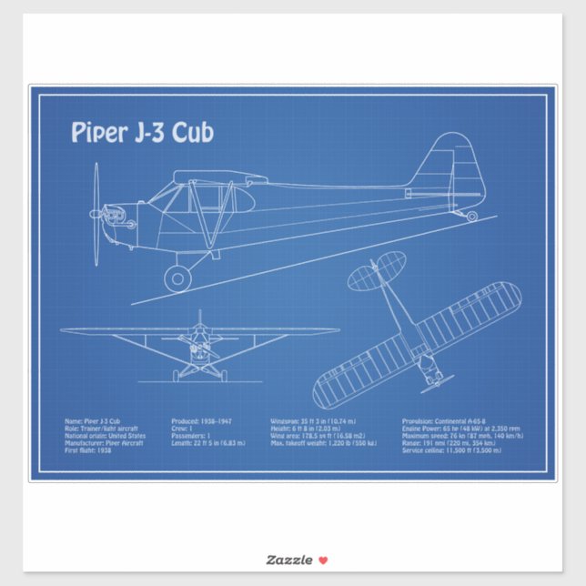 Cub Airplane - Airplane Blueprint Plans AD Sticker (Sheet)