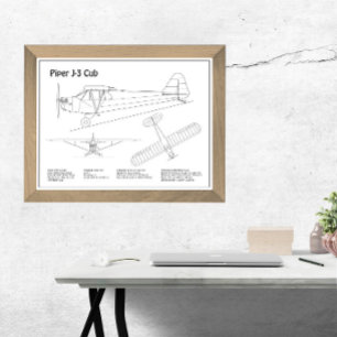 Cub Airplane - Airplane Blueprint Plans BD Photo Print