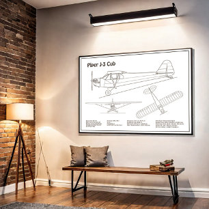 Cub Airplane - Airplane Blueprint Plans BD Poster