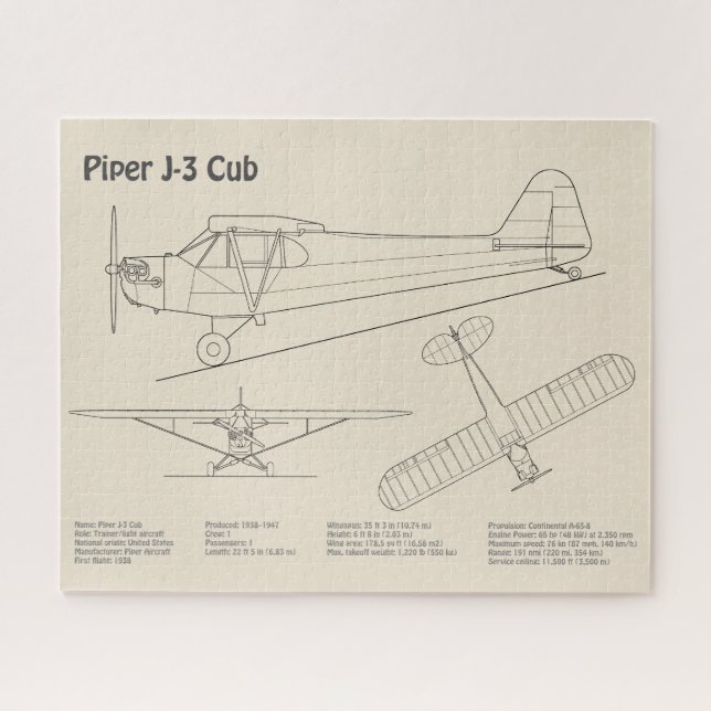 Cub Airplane - Airplane Blueprint Plans SD Jigsaw Puzzle (Horizontal)