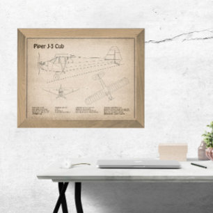 Cub Airplane - Airplane Blueprint Plans SD Photo Print