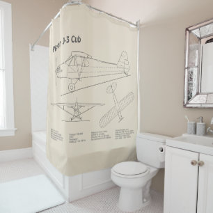 Cub Airplane - Airplane Blueprint Plans SD Shower Curtain