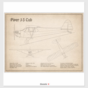 Cub Airplane - Airplane Blueprint Plans SD Sticker