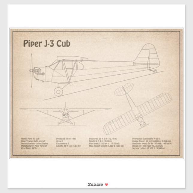Cub Airplane - Airplane Blueprint Plans SD Sticker (Sheet)
