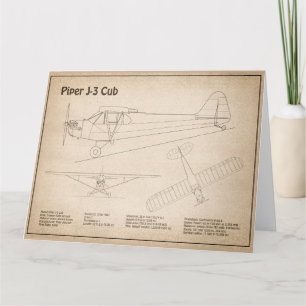 Cub Airplane - Airplane Blueprint Plans SD Thank You Card