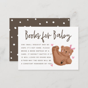 Cub Bear Girl Baby Shower Book Request  Enclosure Card