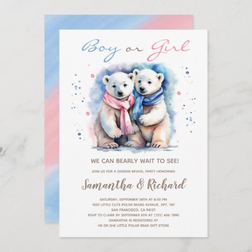 Cub Bear Polar bear Theme Winter Gender Reveal Invitation