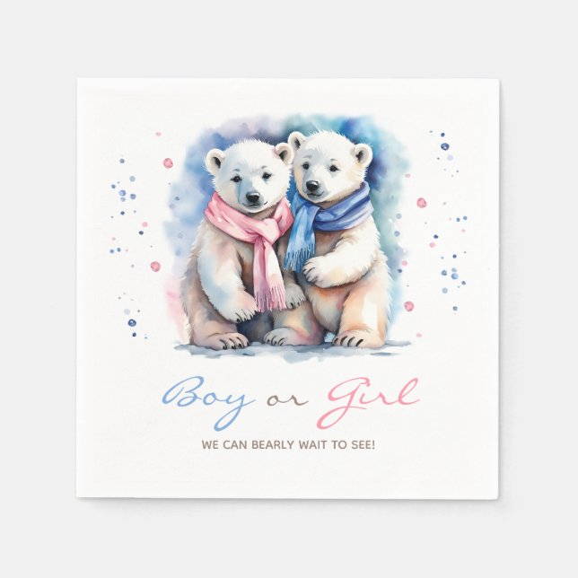 Cub Bear Polar Bear Winter Fall Gender Reveal  Napkins (Front)