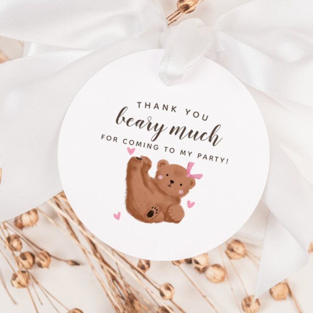 Cub Bear Thank You Beary Much Girl Birthday  Favor Tags (Creator Uploaded)