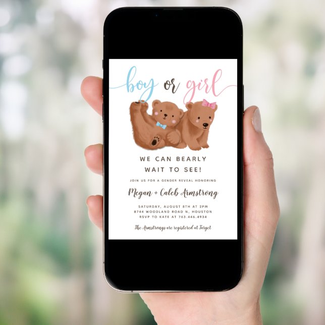 Cub Bear Theme Gender Reveal Party Invitation (Front Digital)