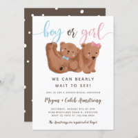 Cub Bear Theme Gender Reveal Party Invitation