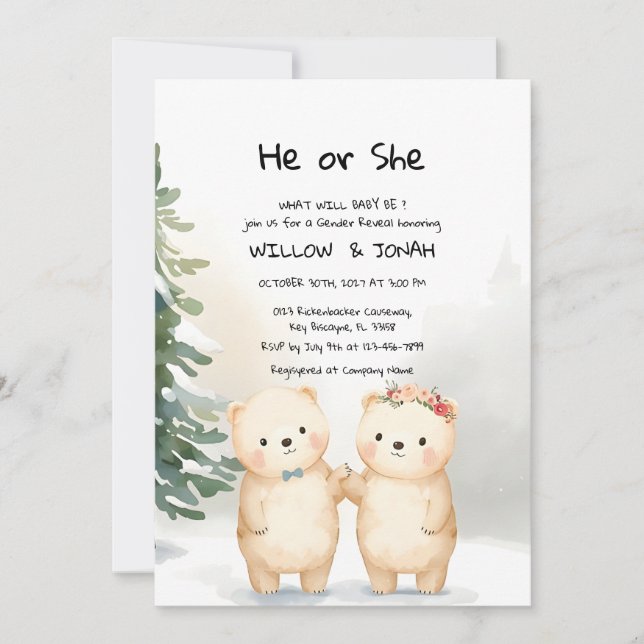 Cub Bear Theme Gender Reveal Party Invitation (Front)