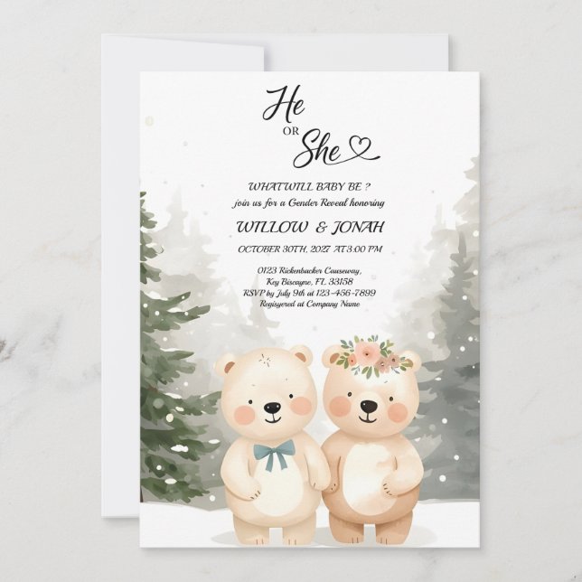 Cub Bear Theme Gender Reveal Party Invitation (Front)
