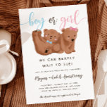 Cub Bear Theme Gender Reveal Party Invitation<br><div class="desc">Cute bear theme gender reveal party invitation featuring illustration of cubs with a pink bow and blue bow tie. The text says "boy or girl? we can bearly wait to see!"</div>