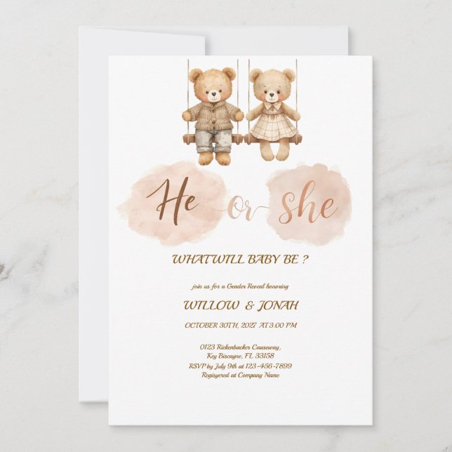 Cub Bear Theme Gender Reveal Party Invitation (Front)