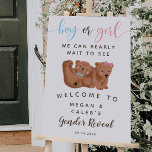 Cub Bear Theme Gender Reveal Party Welcome Sign<br><div class="desc">Modern and cute bear theme gender reveal party welcome sign featuring illustration of two cubs with pink and blue bow. The text says "boy or girl. we can bearly wait to see"</div>