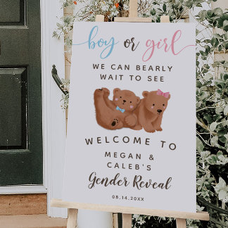 Cub Bear Theme Gender Reveal Party Welcome Sign