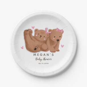 Cub Bear Theme Twins Girls' Baby Shower Paper Plates