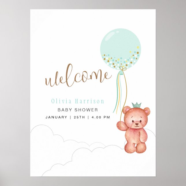 Cub Teddy Bear Baby Shower Welcome Sign (Front)