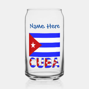 Cuba and Cuban Flag Light Blue Personalized  Can Glass