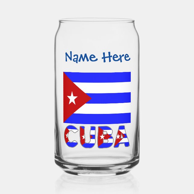 Cuba and Cuban Flag Light Blue Personalized  Can Glass (Front)