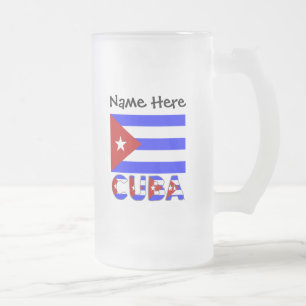 Cuba and Cuban Flag Light Blue Personalized Frosted Glass Beer Mug