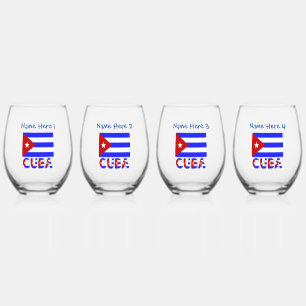 Cuba and Cuban Flag Light Blue Personalized  Stemless Wine Glass