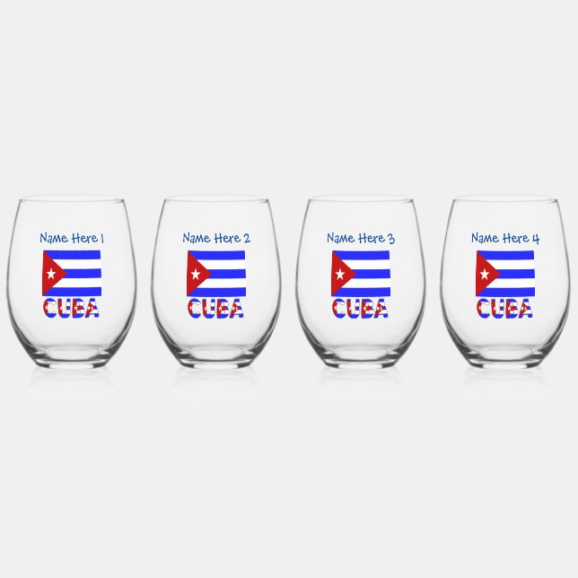 Cuba and Cuban Flag Light Blue Personalized  Stemless Wine Glass (Front)