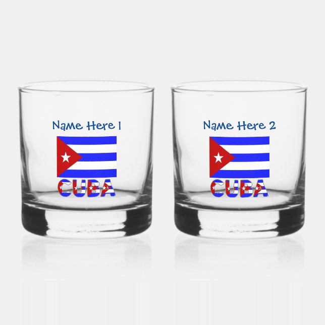 Cuba and Cuban Flag Light Blue Personalized  Whiskey Glass (Front)