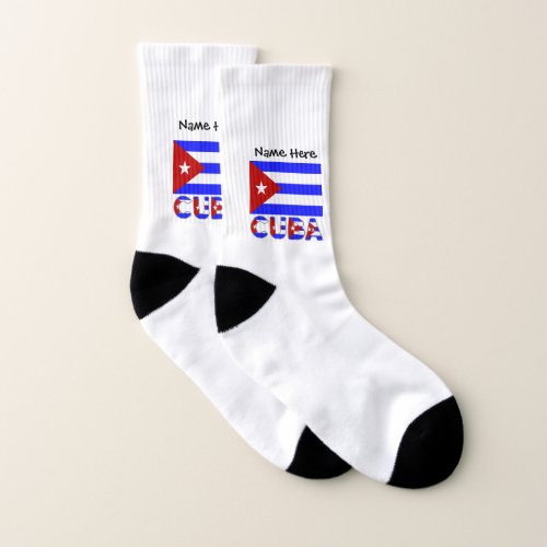 Cuba and Cuban Flag Light Blue with Your Name Socks