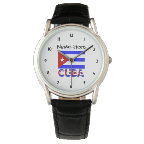 Cuba and Cuban Flag Light Blue with Your Name Watch