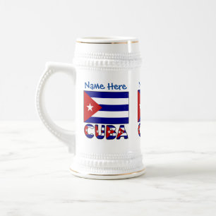 Cuba and Dark Blue Cuban Flag Personalized  Beer Stein