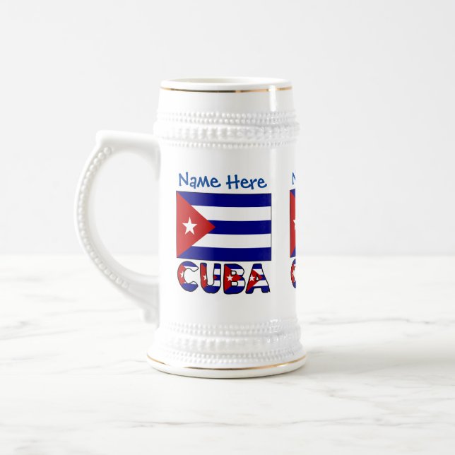 Cuba and Dark Blue Cuban Flag Personalized  Beer Stein (Left)