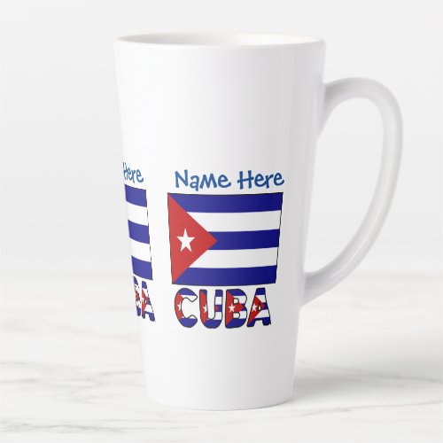 Cuba and Dark Blue Cuban Flag Personalized  Latte Mug