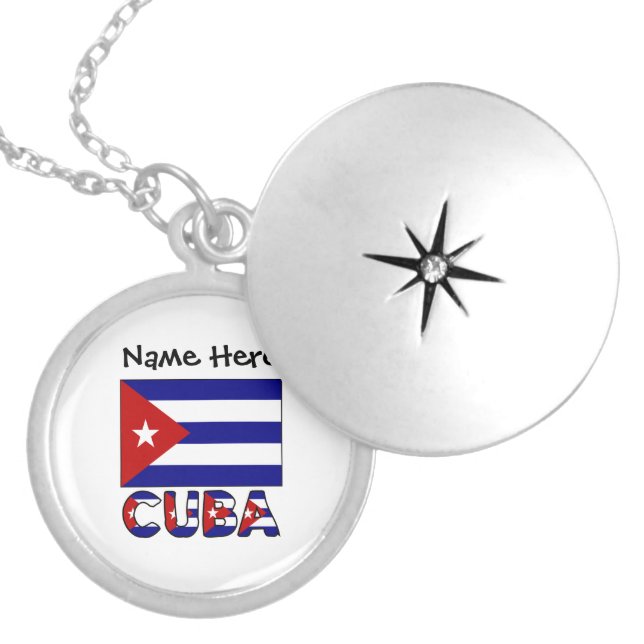Cuba and Dark Blue Cuban Flag Personalized  Locket Necklace (Front)