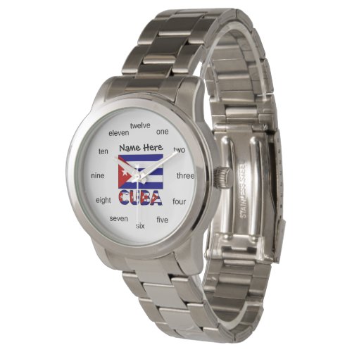 Cuba and Dark Blue Cuban Flag Personalized  Watch