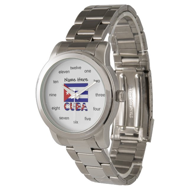 Cuba and Dark Blue Cuban Flag Personalized  Watch (Angled)
