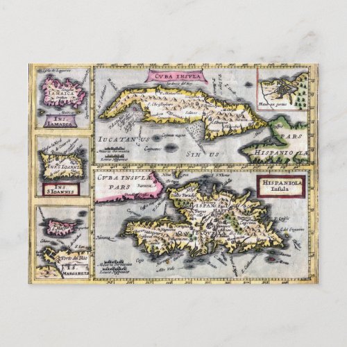 Cuba and Hispaniola Antique Map Postcard