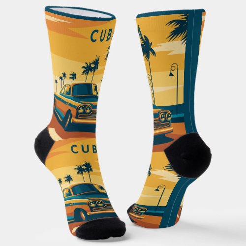 Cuba Car Illustration Socks
