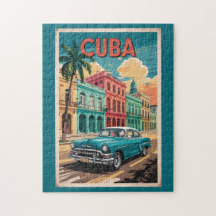 Cuba Classic Car Illustration Travel Art Vintage Jigsaw Puzzle