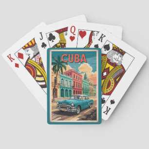 Cuba Classic Car Illustration Travel Art Vintage Poker Cards