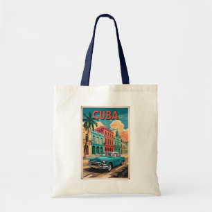 Cuba Classic Car Illustration Travel Art Vintage Tote Bag