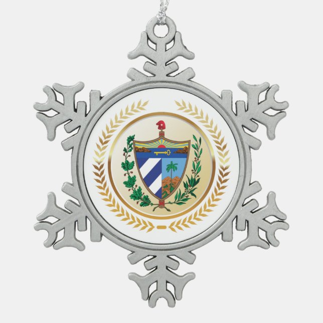 Cuba Coat of Arms Snowflake Pewter Christmas Ornament (Front)