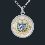 Cuba Coat of Arms Sterling Silver Necklace<br><div class="desc">The coat of arms of Cuba is infused into a faux gold circle shape,  and set between a faux gold wreath.</div>