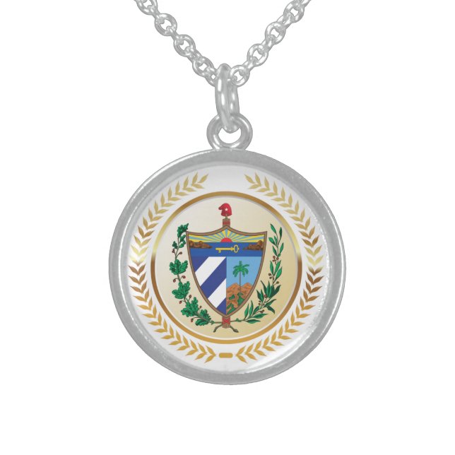 Cuba Coat of Arms Sterling Silver Necklace (Front)
